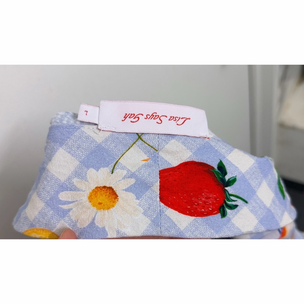 Lisa Says Gah Alexa Picnic Alfresco Mini Shirt Dress Blue Gingham Food L - Picture 15 of 16